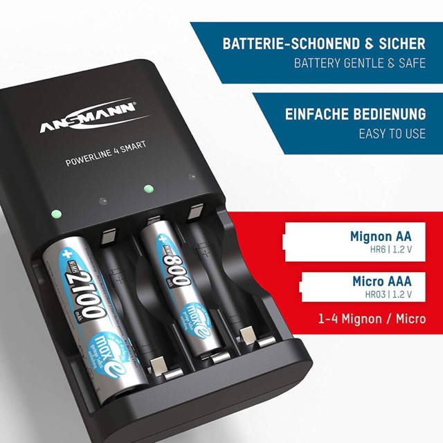 Thanh Lý Bộ Sạc Pin Tiểu (AA-AAA) ANSMANN 4 Ngăn Sạc
