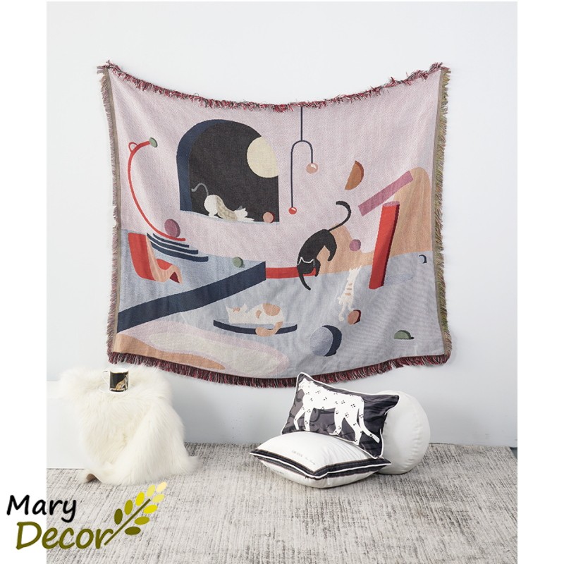 (1.8*2.6m) Chăn phủ sofa Mary Decor hiện đại, ấn tượng, sáng tạo chất liệu len dệt cao cấp - Mèo PS20