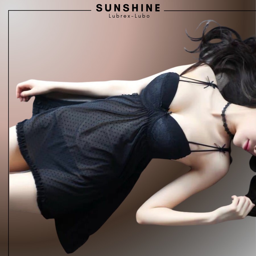 Đầm ngủ ren sexy 2 dây gợi cảm - Váy ngủ hai dây voan mỏng quyến rũ Có Mút Ngực Màu Đen SUNSHINE XEVAT