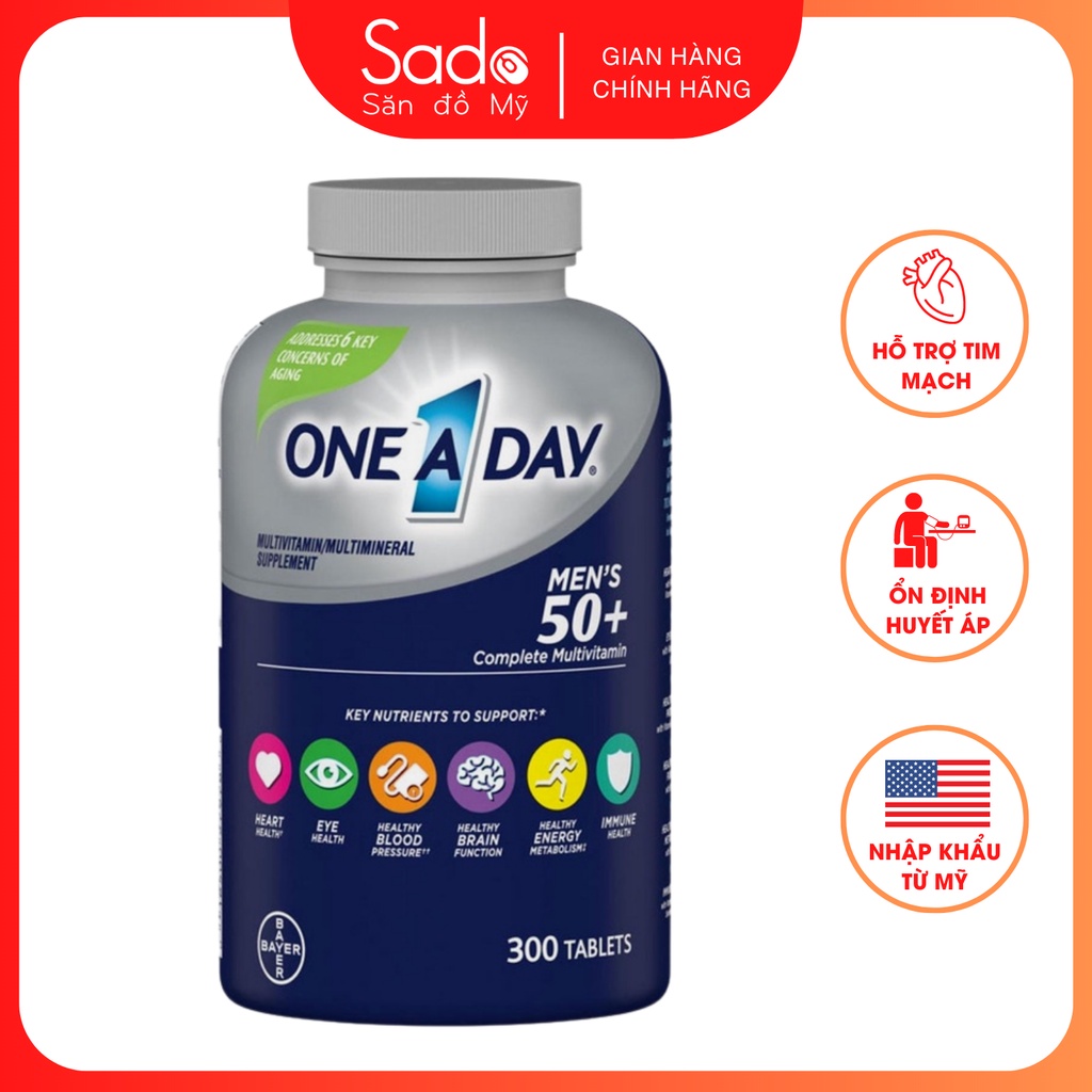 Viên Uống Vitamin Tổng Hợp One A day Men's 50+ Complete Multivitamin Hỗ Trợ Tăng Cường Sức Khỏe Cho Nam Giới 300 Viên