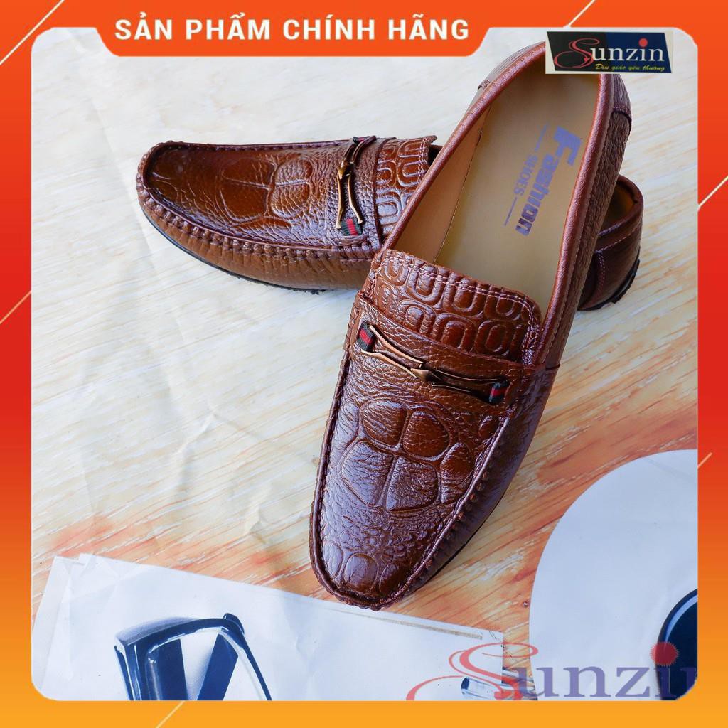 HCM-Giày DA THẬT (dập vân cá sấu) G2130 NÂU - Kiểu Giày lười thời trang nam (model 2018) Giày mọi