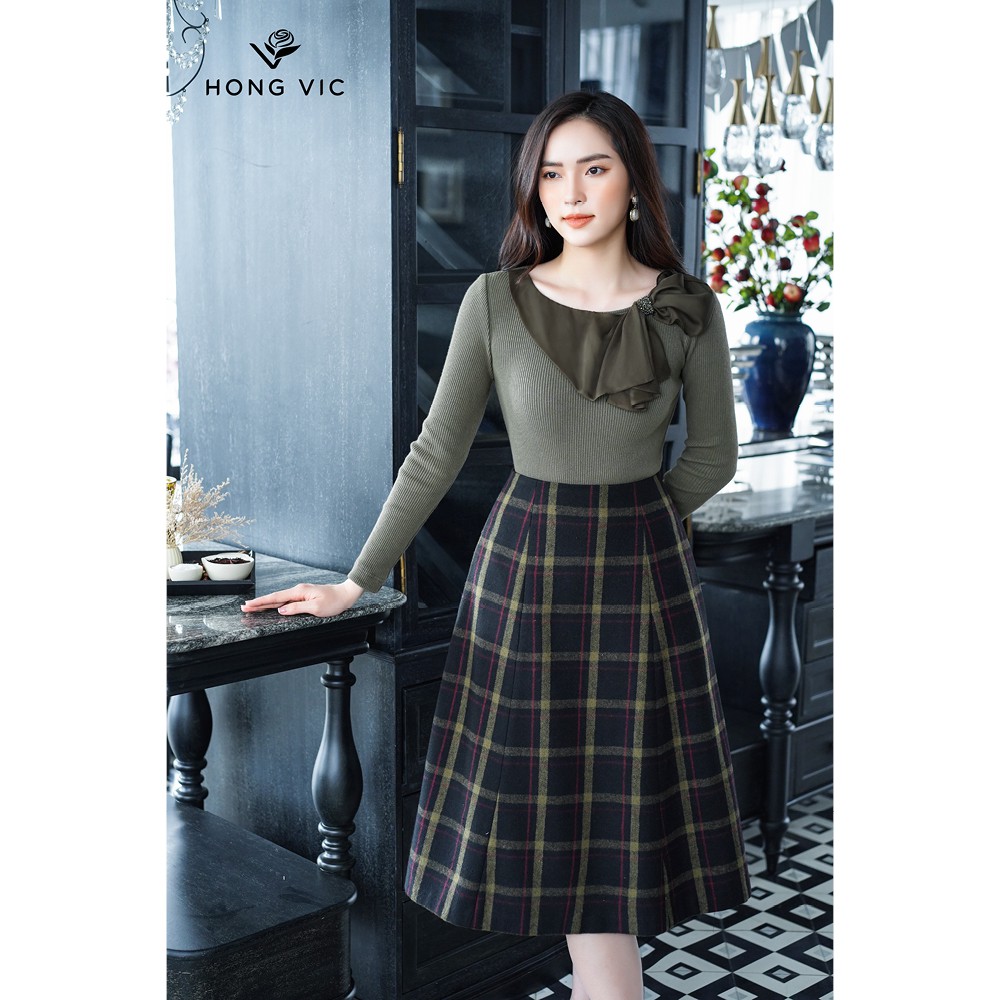Áo kiểu nữ thiết kế Hongvic len rêu cổ nơ SM198