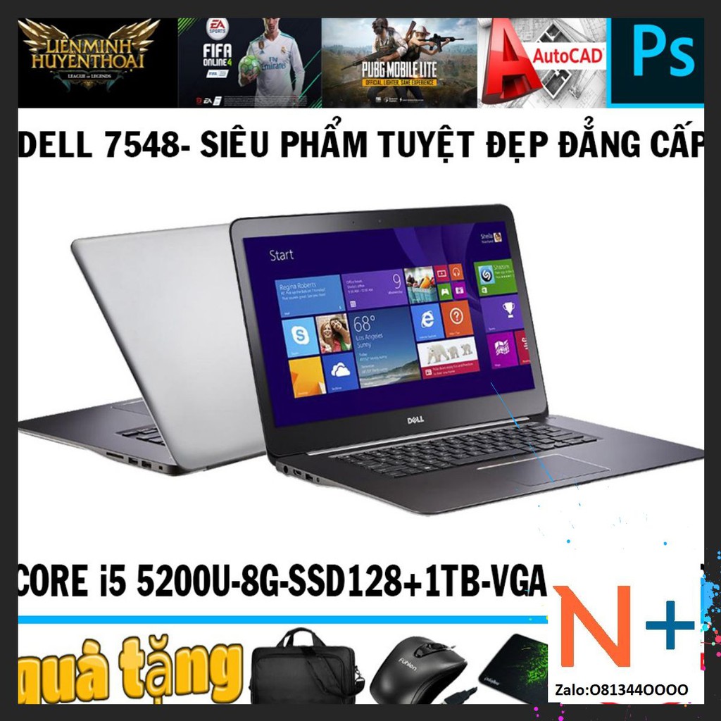 laptop Dell 7548 core i5 5200U,ram 8g ,ssd128+hdd giá rẻ