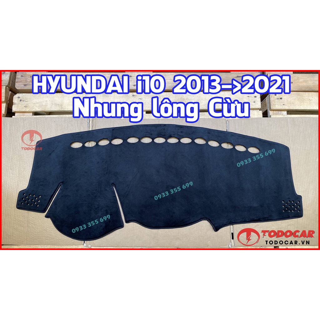 Thảm Taplo HYUNDAI i10 bằng Nhung lông Cừu, Da vân Carbon, Da vân Gỗ