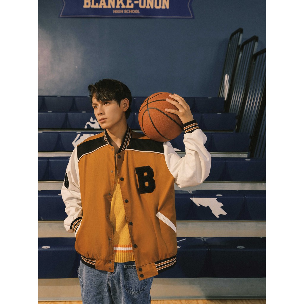 BLANKESPACE Áo Khoác Bóng Chày B Bomber Vải Kaki Kèm Lớp Lót Thấm Hút Thời Trang Nam Nữ Unisex