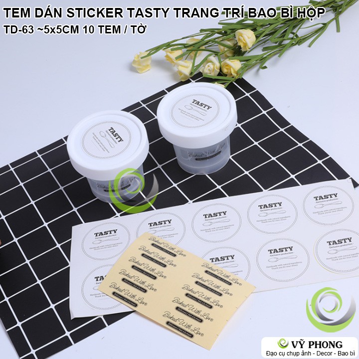 TEM DÁN STICKER IN CHỮ TASTY HANDMADE TRANG TRÍ NIÊM PHONG BAO BÌ TÚI HỘP QUÀ TD-0063