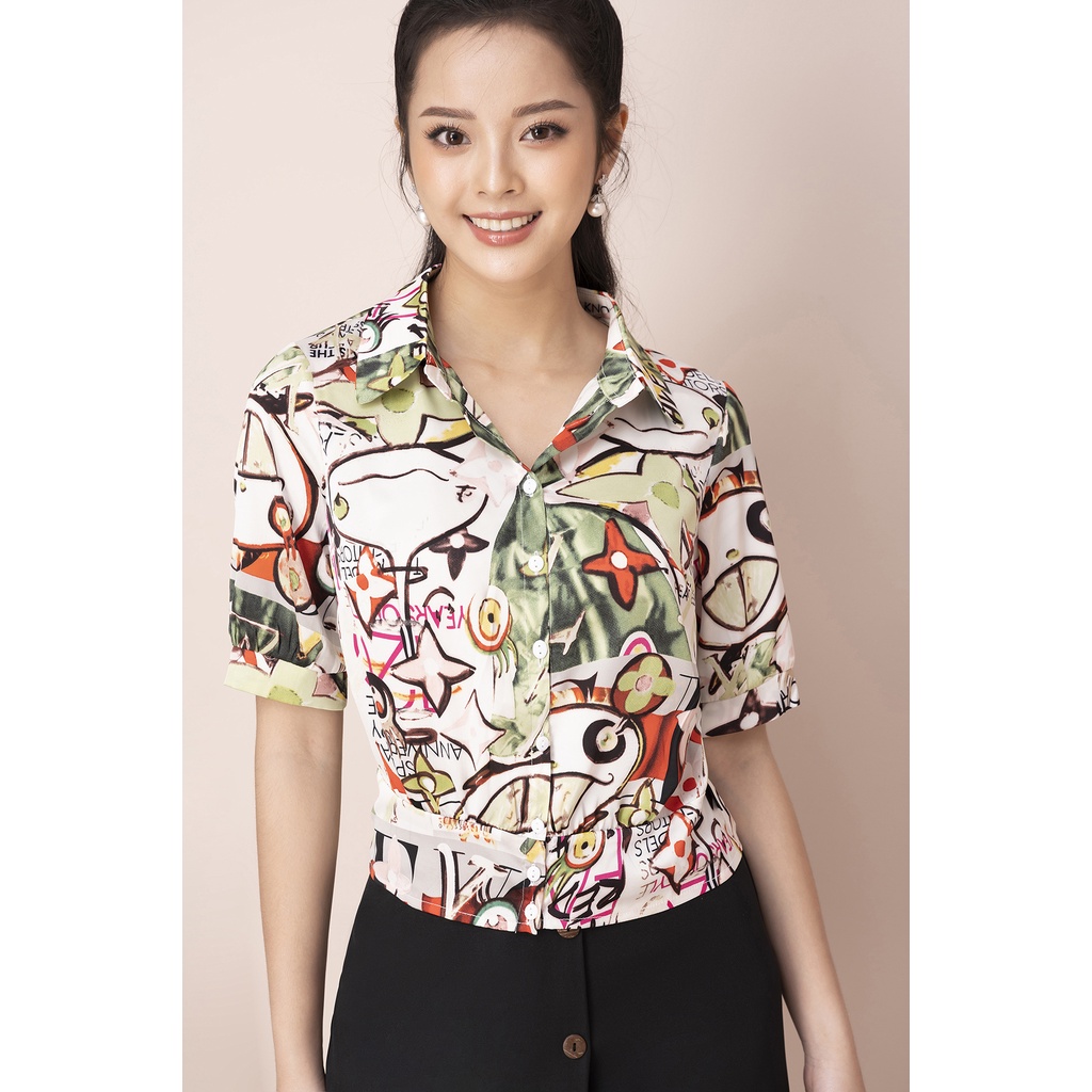 Áo Sơ Mi Nữ Công Sở LUPERI LFSM1212 Dáng Bo Eo Tay Ngắn Thanh Lịch, Vải Lụa Satin Cao Cấp