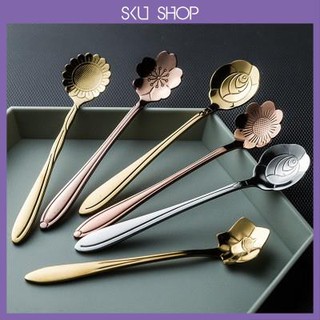 Set thìa inox mạ vàng PVD, thìa inox sakura hình hoa cách điệu