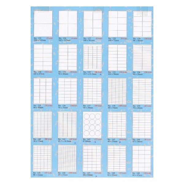 Nhãn decal Tomy A4, No.125 - No.134