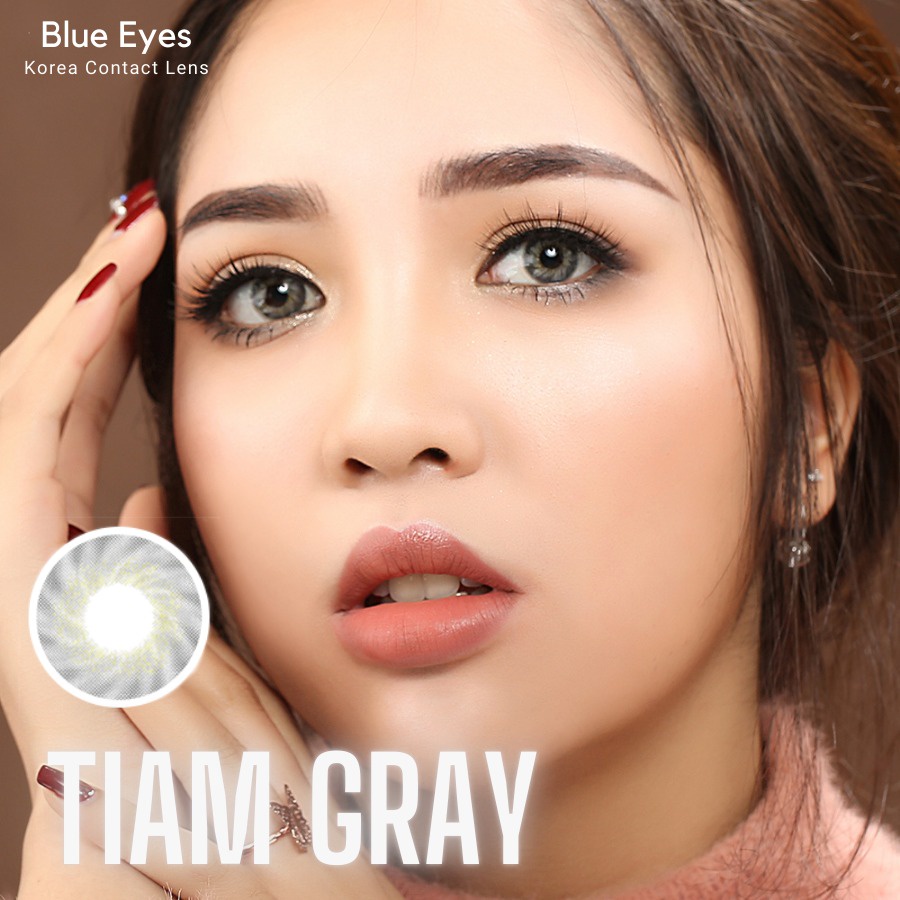 Kính áp tròng Hàn Quốc  màu xám phủ  vân tròn trẻ trung TIAM GRAY - Lens  xám giãn tròng nhẹ DIA 14.2mm.