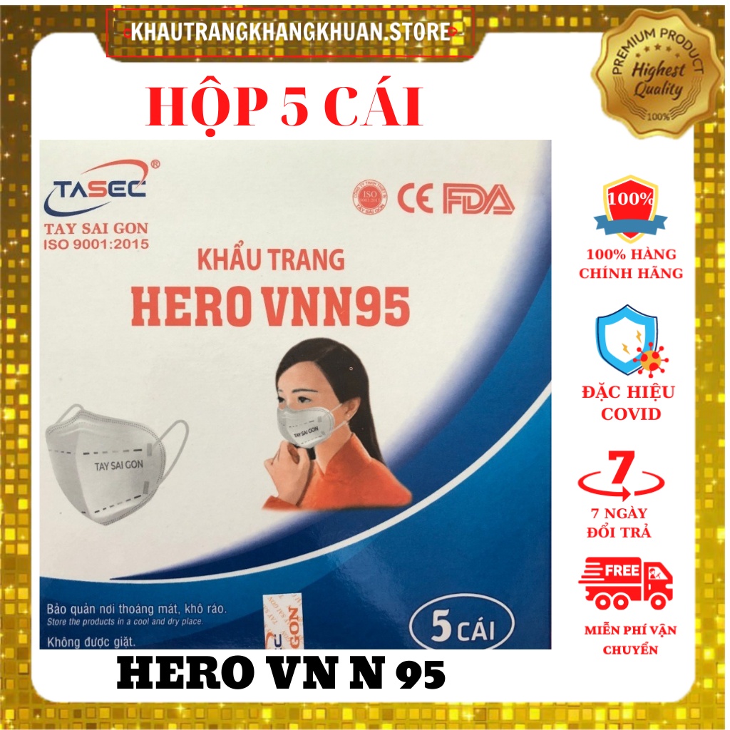 [Hộp 5 Cái] - Khẩu Trang N95 - 3D - 5 Lớp - HERO VN N95 Đạt Tiêu Chuẩn FDA và Quatest 3 | BigBuy360 - bigbuy360.vn