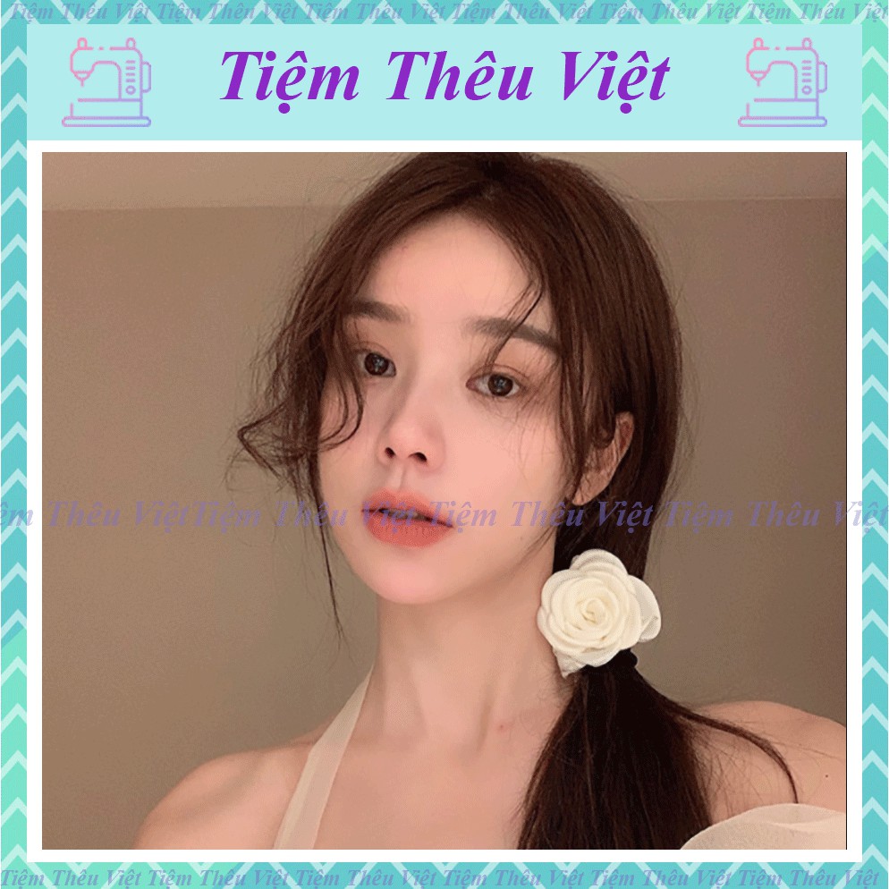 Dây Buộc Tóc Gắn Hoa Hồng Tiệm Thêu Việt Cột Tóc Thời Trang Nữ