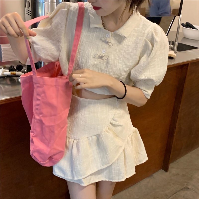 AMOI Set Áo Tay Phồng Kẻ Sọc Ca Rô Phối Chân Váy Xếp Ly Thời Trang 2022 Dễ Thương Cho Nữ