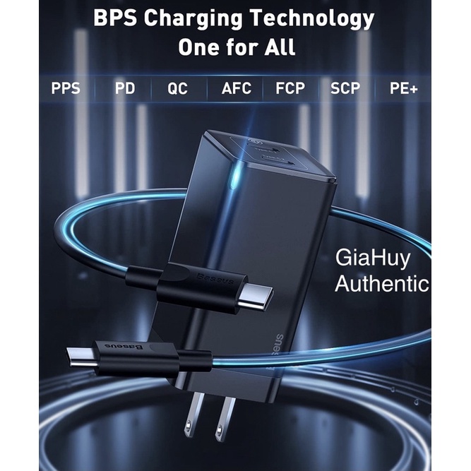 Củ sạc nhanh Macbook Air, iPad Pro, iPhone 12 Series, S21, Note 20 Ultra 5G BASEUS Mini Quick Charge Dual USB-C 45W GaN