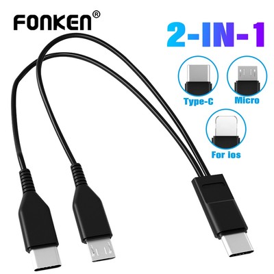 Cáp sạc ngắn Fonken 2 trong 1 USB / Type C sang Micro USB / iOS cho điện thoại