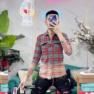 Áo Sơ Mi Kẻ Loang Rách Gấu