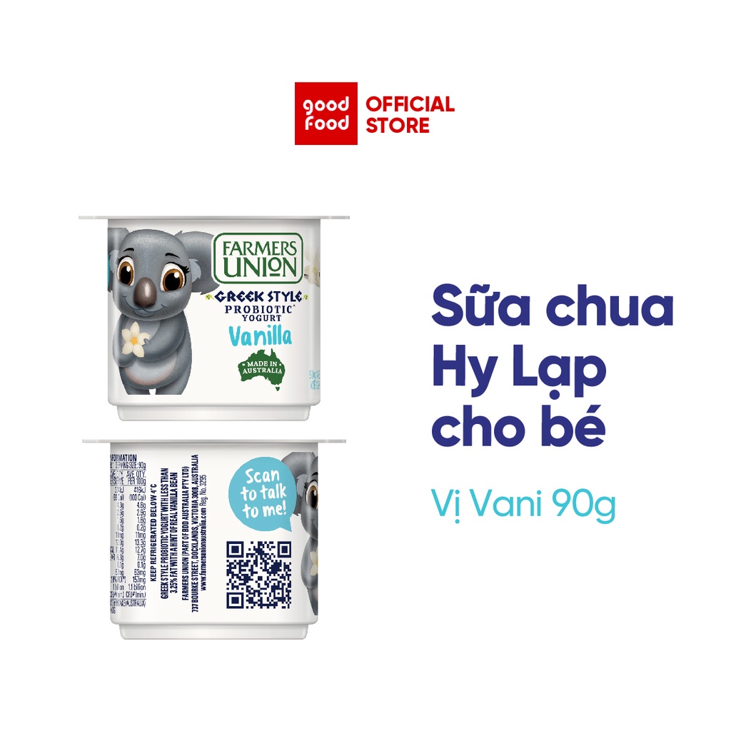 Lốc 4 hộp sữa chua Hy Lạp vị vani Farmers Union Greek Style Yogurt Vanilla 90g