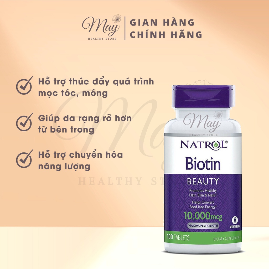 Viên Uống Mọc Tóc Và Móng, Giảm Gãy Rụng Natrol Biotin 10.000 mcg (Lọ 100 Viên)