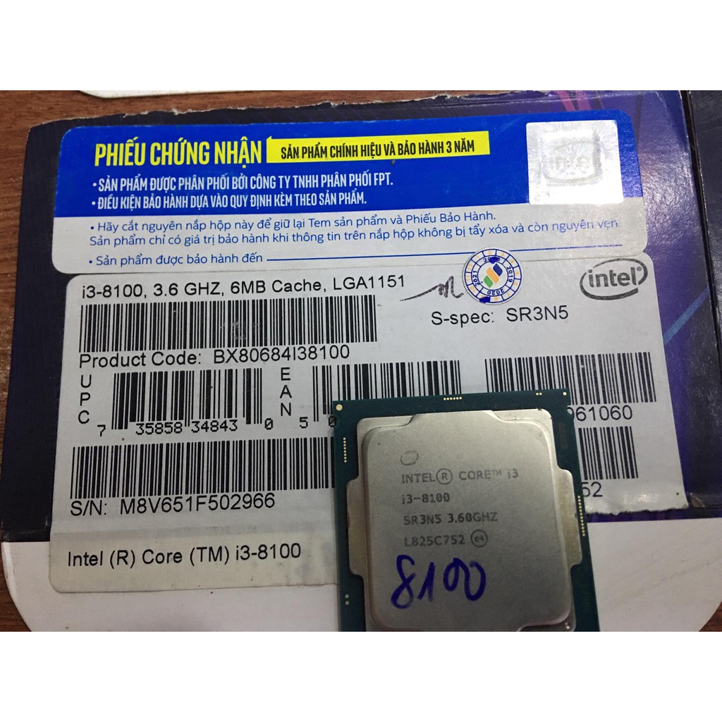 CPU intel core i3-8100,9100,9100F socket 1151 V2 chạy main h310, b360, b365, z370