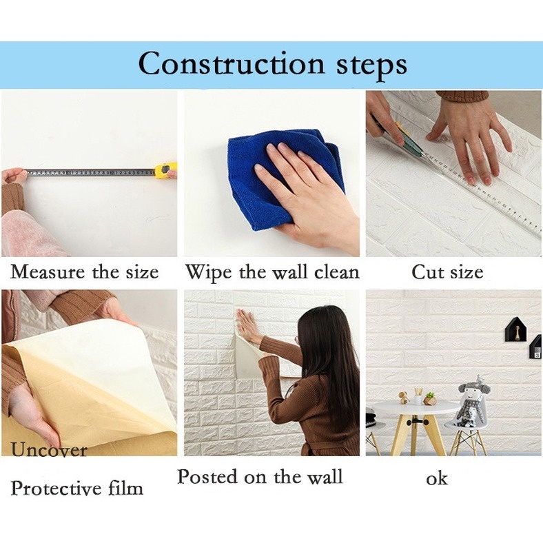 Sound insulation and beautification Self-Adhesive 3D Wall Sticker Paper Foam Imitation Brick Marble Embossed DIY Home Decoration Wallpaper Kidroom Kitchen Bedroom