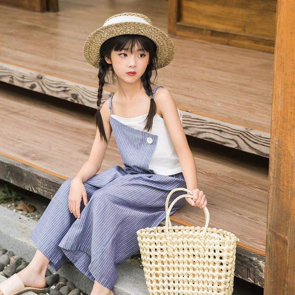 Set Đồ 2 Món Gồm Áo Hai Dây Và Quần Dài Họa Tiết Kẻ Sọc Dành Cho Bé Gái Từ 3 Đến 4-5 Đến 6 Đến 7 Đến 8 Đến 9-10 Đến 11-12 Tuổi