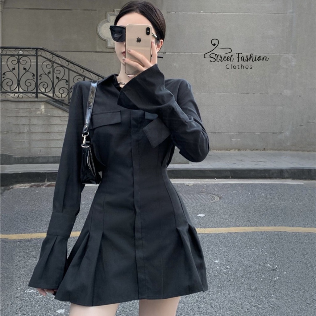 Váy sơ mi thiết kế siêt eo tôn dáng phong cách Hàn Quốc 2022