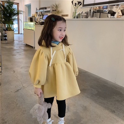 Đầm hoodie tay dài màu trơn dáng rộng thời trang Hàn Quốc thời trang cho nữ