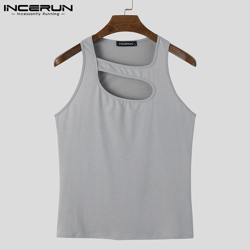 Áo thun INCERUN không tay thiết kế rỗng có 3 màu sắc thời trang mùa hè thông thường cho nam