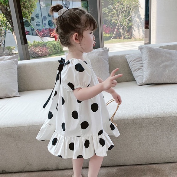 Đầm công chúa  tay ngắn hoạ tiết chấm bi cho bé gái từ 2-9 tuổi