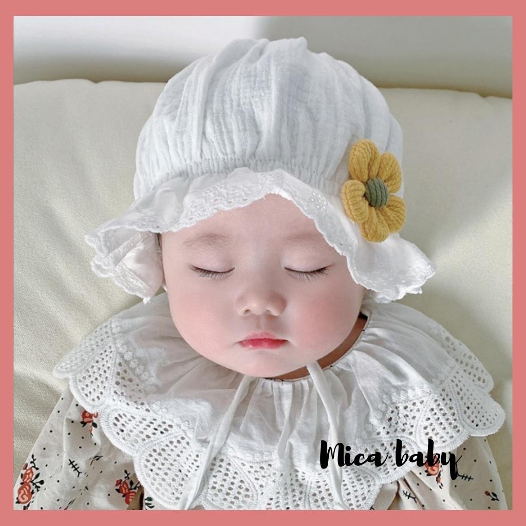 Mũ nón tiểu thư vải đũi đính bông hoa dễ thương cho bé gái MTT159 Mica Baby