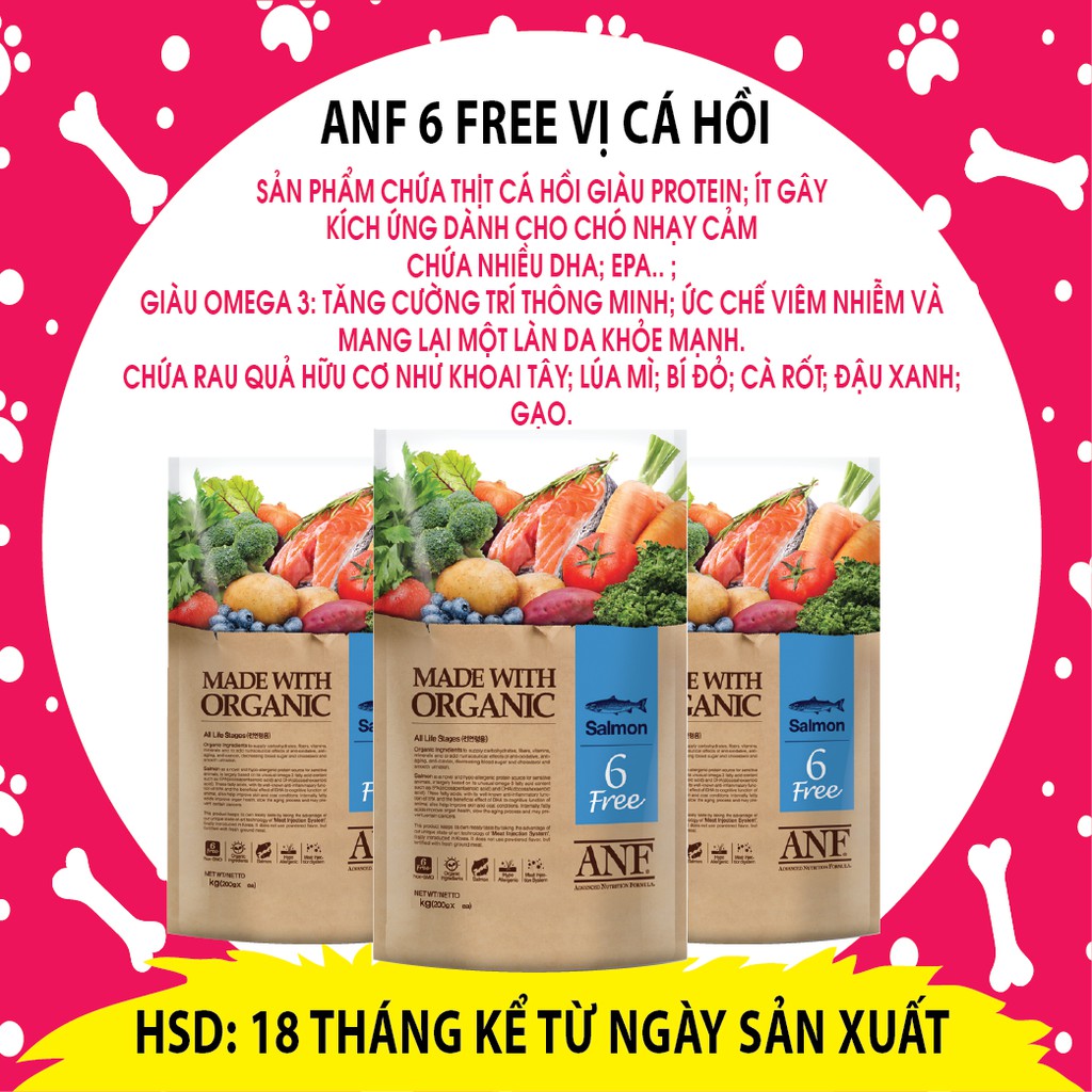 [Mã 159FMCGSALE giảm 8% đơn 500K] ANF Thức ăn hạt hữu cơ cho chó - 3 VỊ CỪU, VỊT và CÁ HỒI (1.2 kg) - NK Hàn Quốc