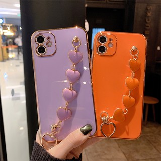 Ốp Điện Thoại Silicon Mạ Điện Viền Thẳng Sang Trọng Có Dây Đeo Tay Cho Apple 12 Mini iphone11