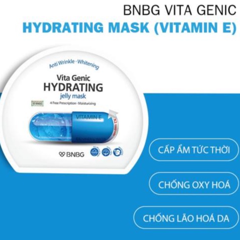 [XANH DƯƠNG] COMBO 10 MẶT NẠ BNBG VITAMIN E giúp cấp nước dưỡng ẩm, căng bóng Vita Genic Hydrating Jelly Mask 30ml x 10