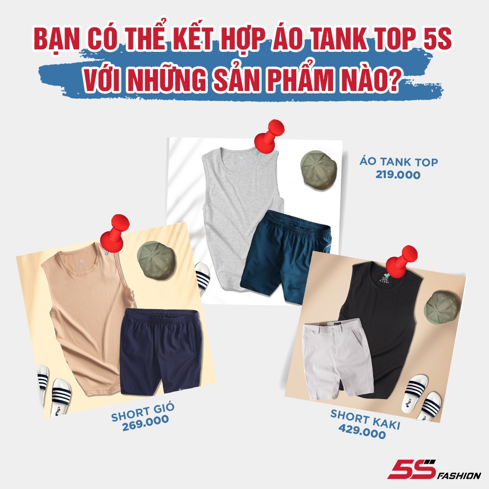 Áo Sát Nách Nam Cotton 5S (6 màu) Dáng Thể Thao, Vải Mềm Mại, Thấm Hút Mồ Hôi, Co Giãn Thoải Mái (ATT22099)