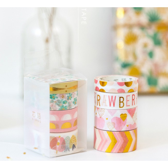 Washi Tape bộ 4 cuộn ánh nhũ siêu dễ thương SA05-01N trang trí scrapbook, sổ tay, planner...