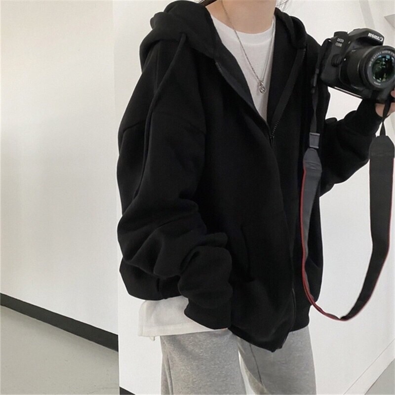 Áo khoác hoodie nỉ bông form rộng oversize ullzang - Áo khoác nỉ bông dày dặn Quảng Châu (Ảnh thật)