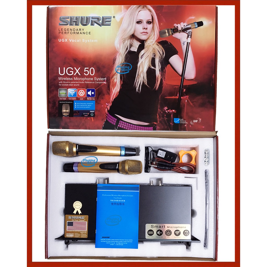 MICRO karaoke SHURE UGX 50 không dây New 2020 Board đỏ, 4 anten hàng loại 1 cao cấp