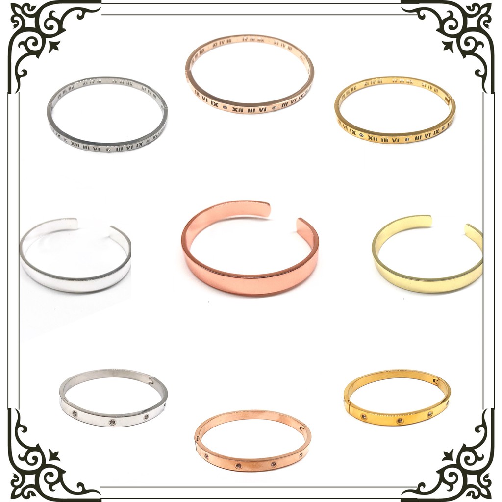 Vòng tay kim loại 3 màu trơn / số la mã / có đính hột