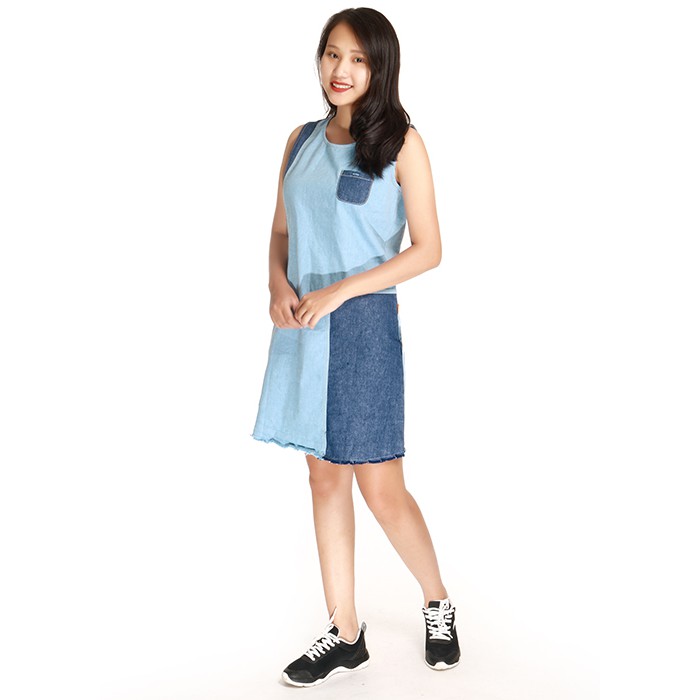 [Mã FASHIONMALLT4 giảm 15% đơn 150k] Váy bò nữ B7006 thương hiệu NARSIS màu xanh blue phối cách điệu