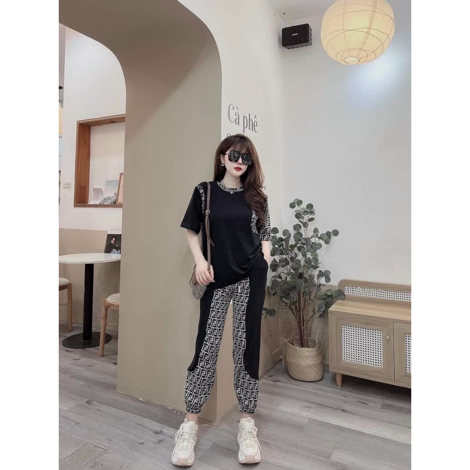 Set Bộ Thời Trang Form Rộng Phối Họa Tiết Chất Thun Cotton Phối Lạnh 3D Co Giãn Đẹp, Mềm, Mịn, Mát