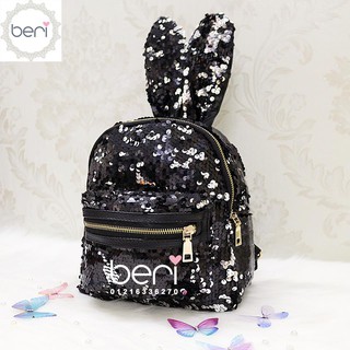 Balo thỏ sequin lấp lánh BERI (đen) - BALO004