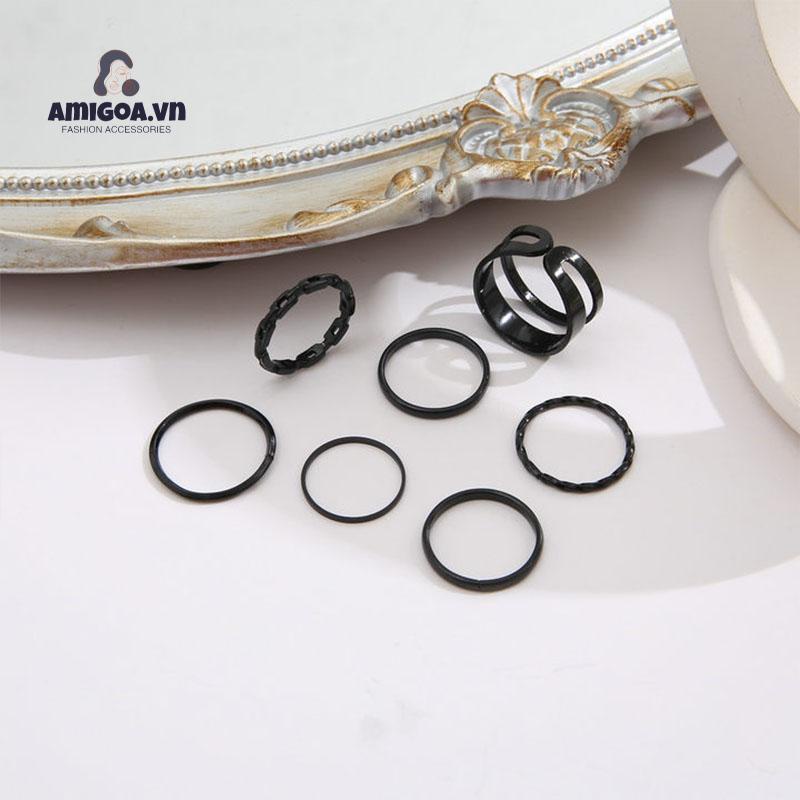 Bộ 7 Nhẫn Màu Đen Thiết Kế Sáng Tạo Cá Tính