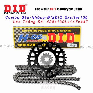 B1 [ 44T Đen rời ] Sên Nhông Dĩa Rời DID Yamaha FZ150 - Exciter 150 lên thông số 14T or 15T x 44T  DID - Made in ThaiLan