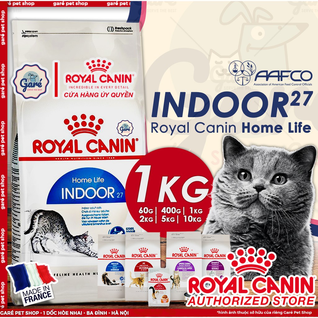 1kg - Hạt Indoor 27 Royal Canin dành cho Mèo trưởng thành trên 12 tháng tuổi nuôi trong nhà ít vận động Garé Pet Shop