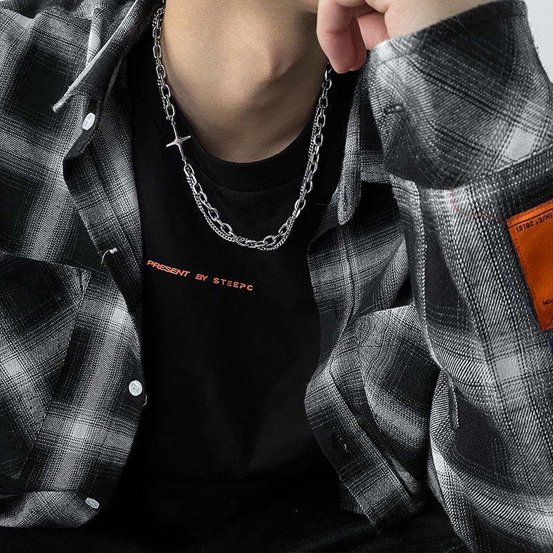 Vòng cổ thời trang bằng thép titan thiết kế hai lớp không phai phong cách hip hop cá tính dễ phối đồ