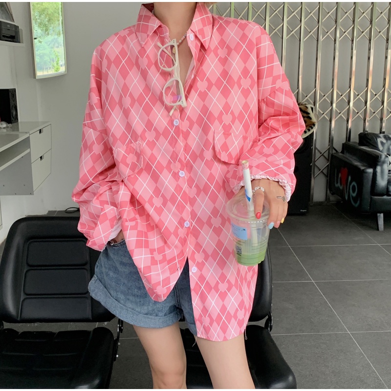 Áo Sơ Mi Tay Dài Họa Tiết Caro Phong Cách Hàn Quốc Thời Trang Cho Nữ