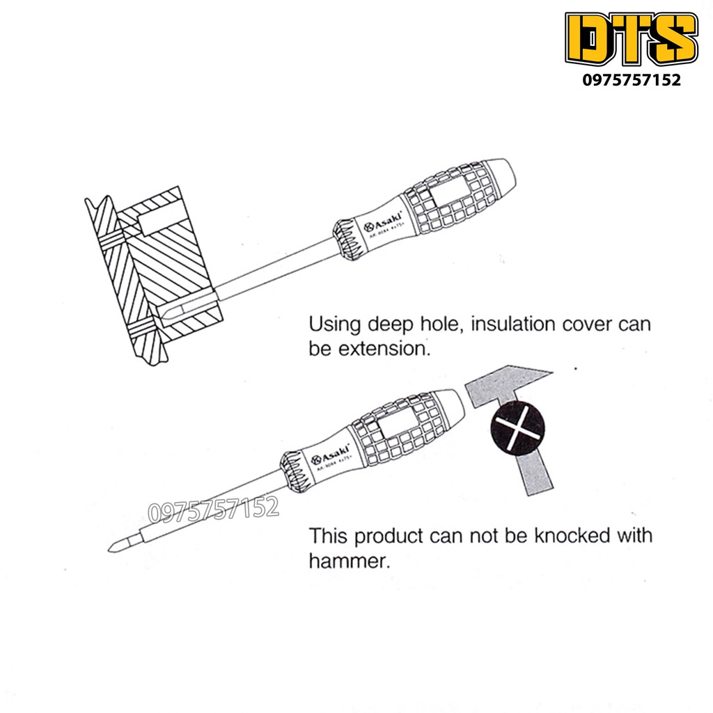 Tô vít 4 cạnh kiêm bút thử điện Asaki AK-9086 5x100mm