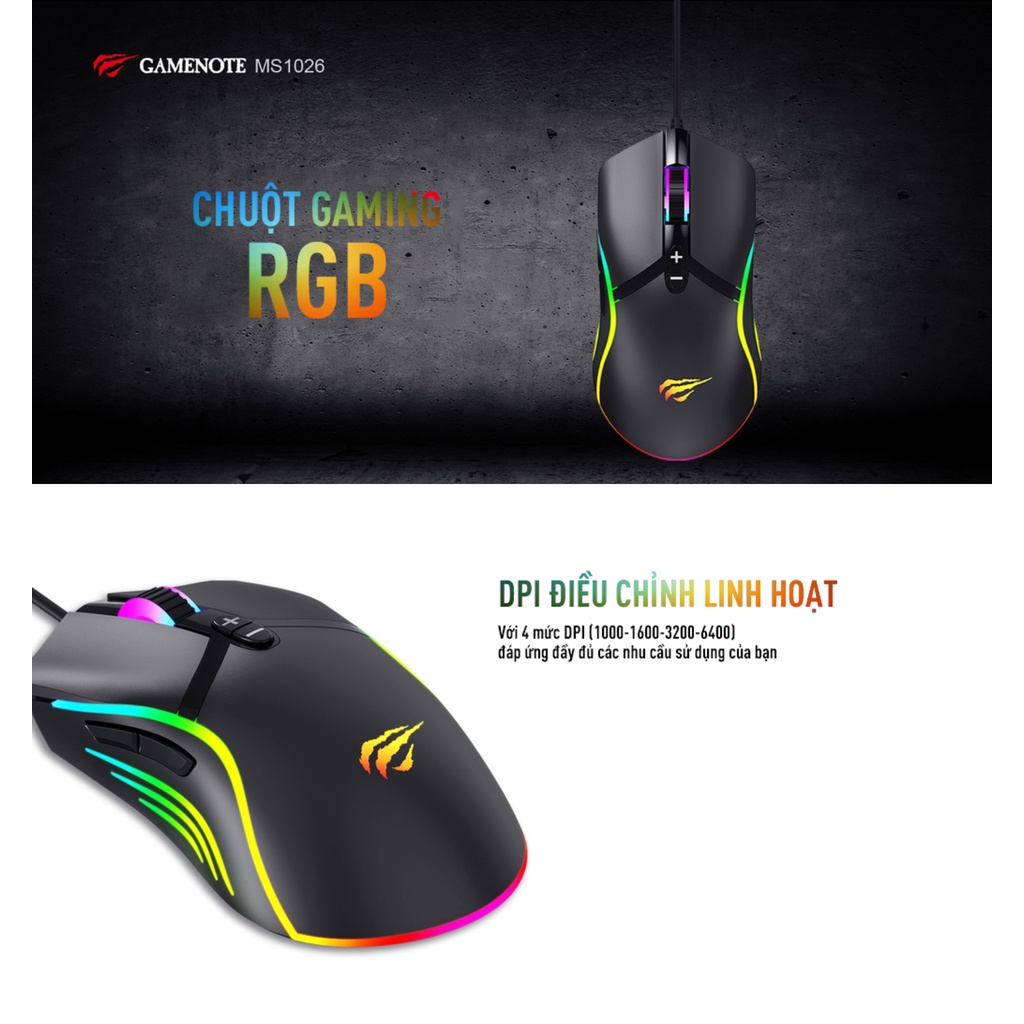 [Chính Hãng] Chuột Gaming Havit MS1026 Đèn RGB - Bảo Hành 1 Đổi 1 12 Tháng