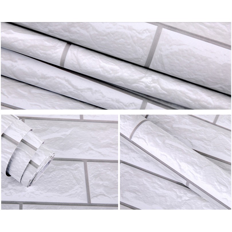 Decal giấy dán tường đá 3D xám trắng (khổ rộng 0.6m)