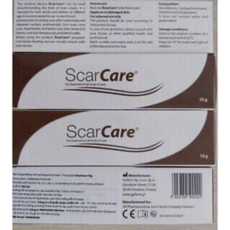 Gel bôi sẹo scarcare 10g (Ba Lan) sau phẫu thuật, sau chấn thương,do bỏng,do mụn,sẹo phì đại,sẹo lồi,rạn da,xoá hình xăm